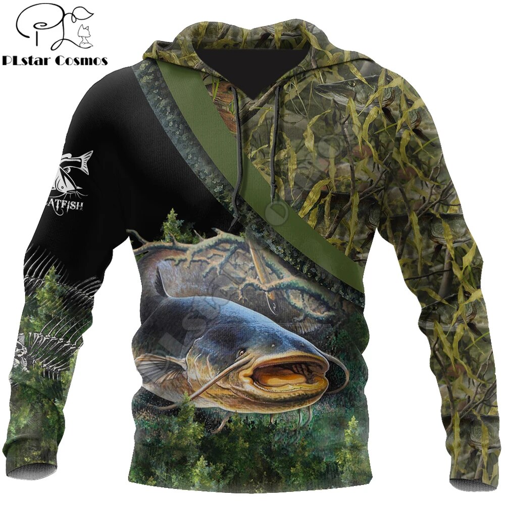 Catfish Fishing reaper camo 3D Printed Mens Hoodie Harajuku Streetwear Pullover Autumn Unisex Casual Jacket Tracksuits DW0172