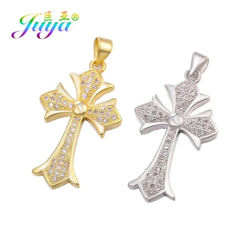 Juya 3pcs/lot DIY Religious Christian Pendant Cross Charms Accessories For Handmade Prayer Jewelry Making Supplies