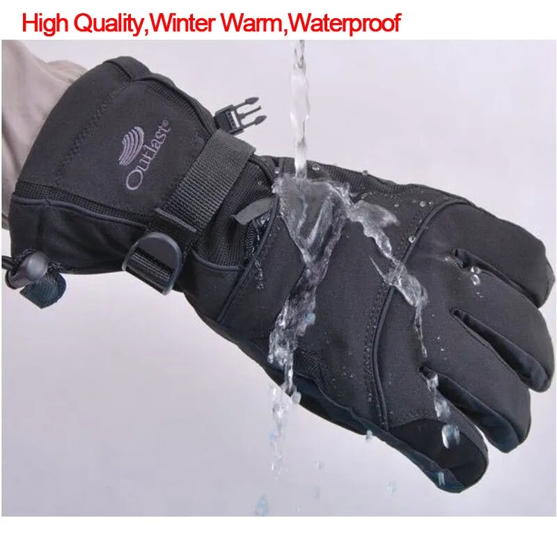 Black Snow Ski Gloves Waterproof -30C Degree Winter Warm Snowboard Gloves Men Women Motocross Windproof Cycling Motorcycle Black