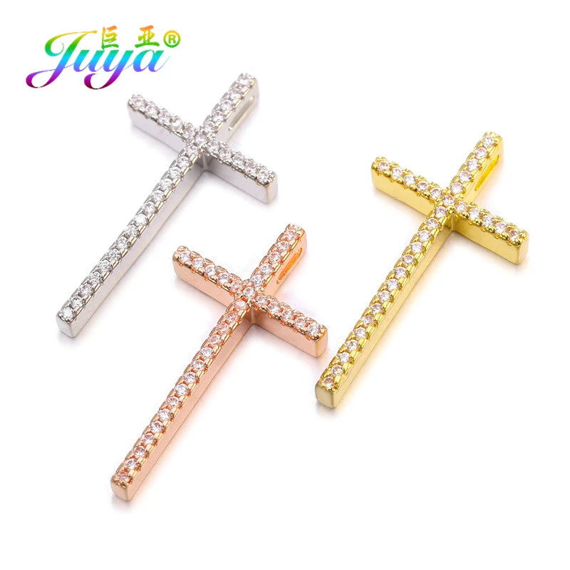 Juya 3pcs/lot DIY Religious Christian Pendant Cross Charms Accessories For Handmade Prayer Jewelry Making Supplies