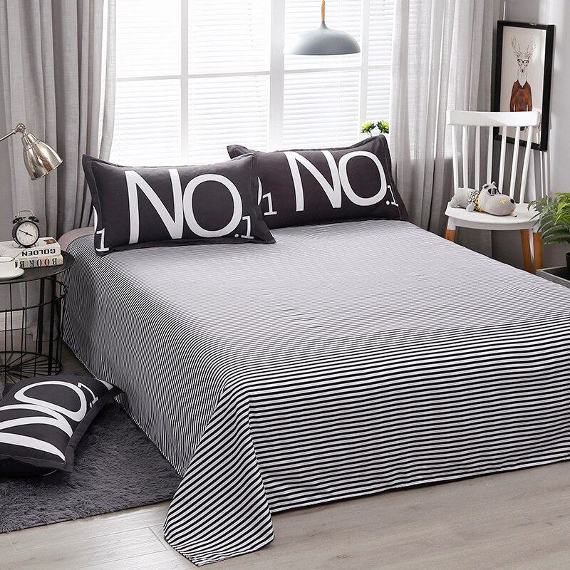 High Quality Dark Gray Stripe "NO.1" Printing Bedding Set Bed Linings Duvet Cover Bed Sheet Pillowcases Cover Set 4pcs/set 51