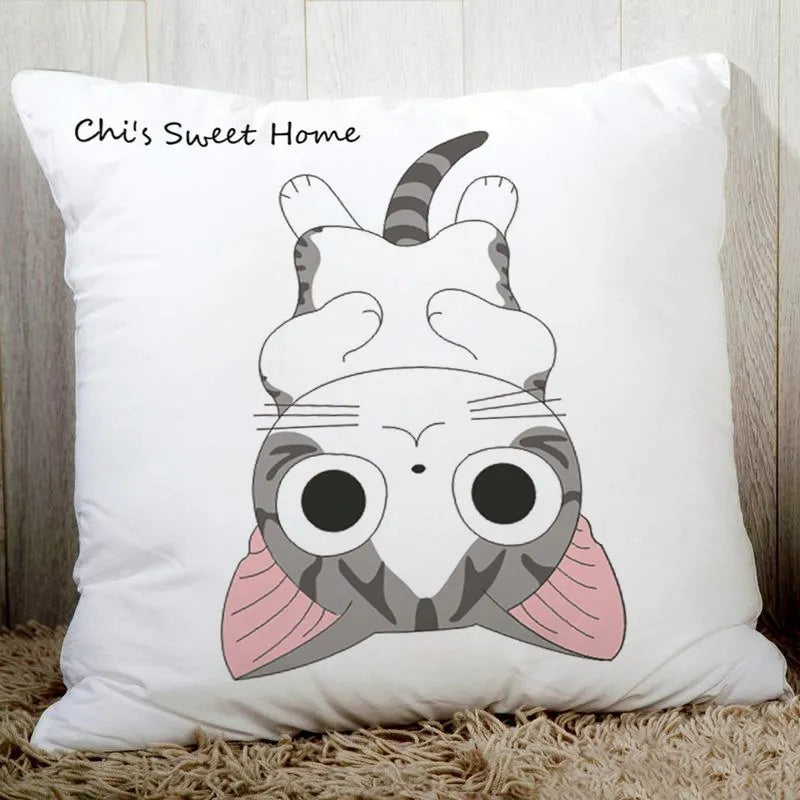 Lovely Chi's sweet home cute cat printed cushion cover sofa bedding decorative pillow cover cozy polyester pillowcase 45x45cm