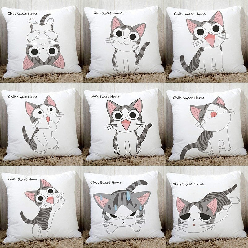 Lovely Chi's sweet home cute cat printed cushion cover sofa bedding decorative pillow cover cozy polyester pillowcase 45x45cm