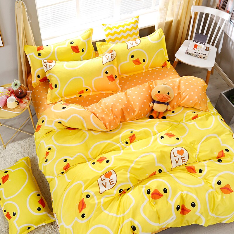 High Quality Yellow Duck Cartoon Style Bedding Set Bed Linings Duvet Cover Bed Sheet Pillowcases Cover Set 4pcs/set 51