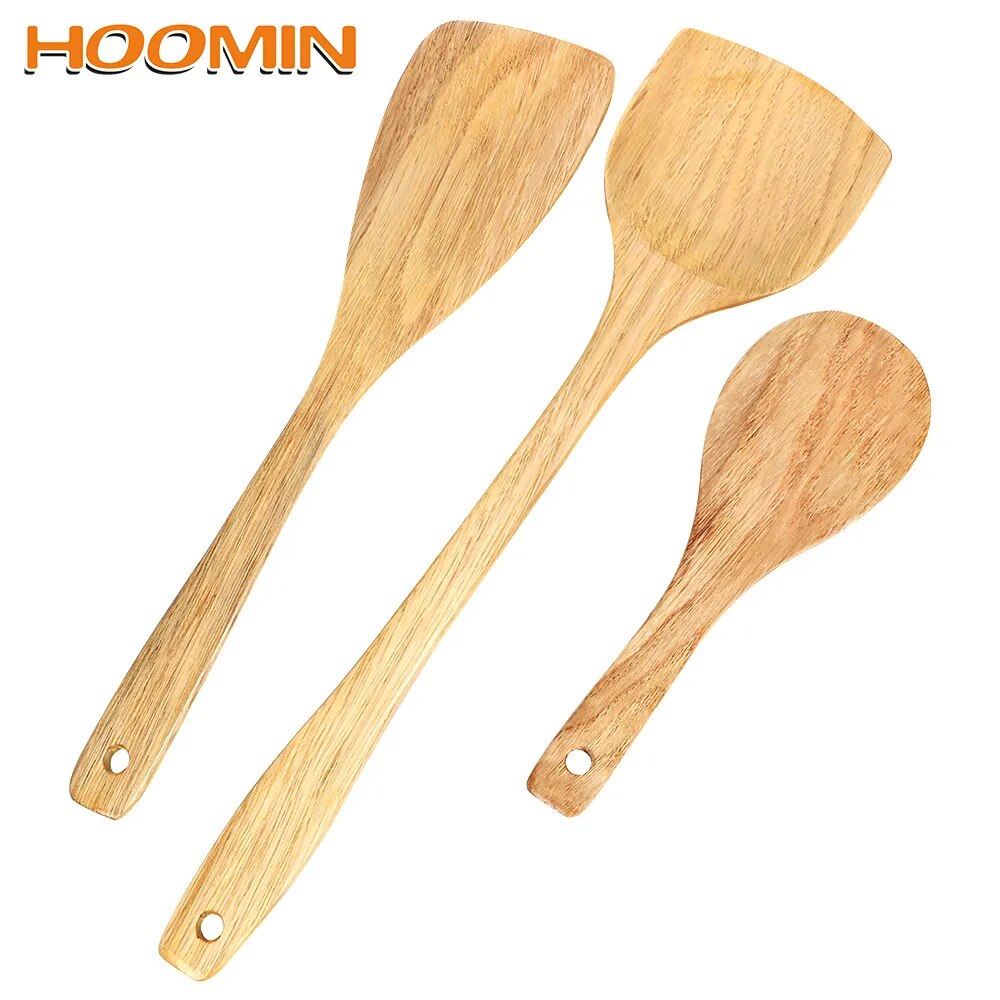 HOOMIN Wooden Turner Wood Shovel for Non-stick Pan Rice Spoon Kitchen Cooking Tool Wooden Spatula Cookware Kitchen Accessories