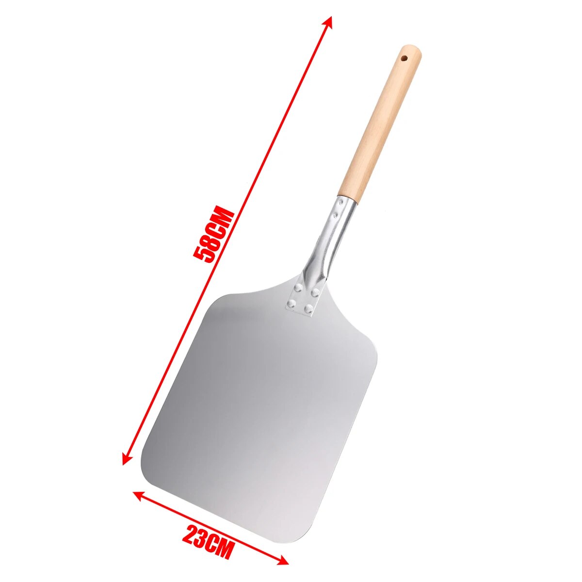 Mayitr 1pc 58cm Aluminum Pizza Peel Shovel with Wood Handle Silver Cheese Cutter Cake Shovel Square Pizza Peel Bakeware Cookware