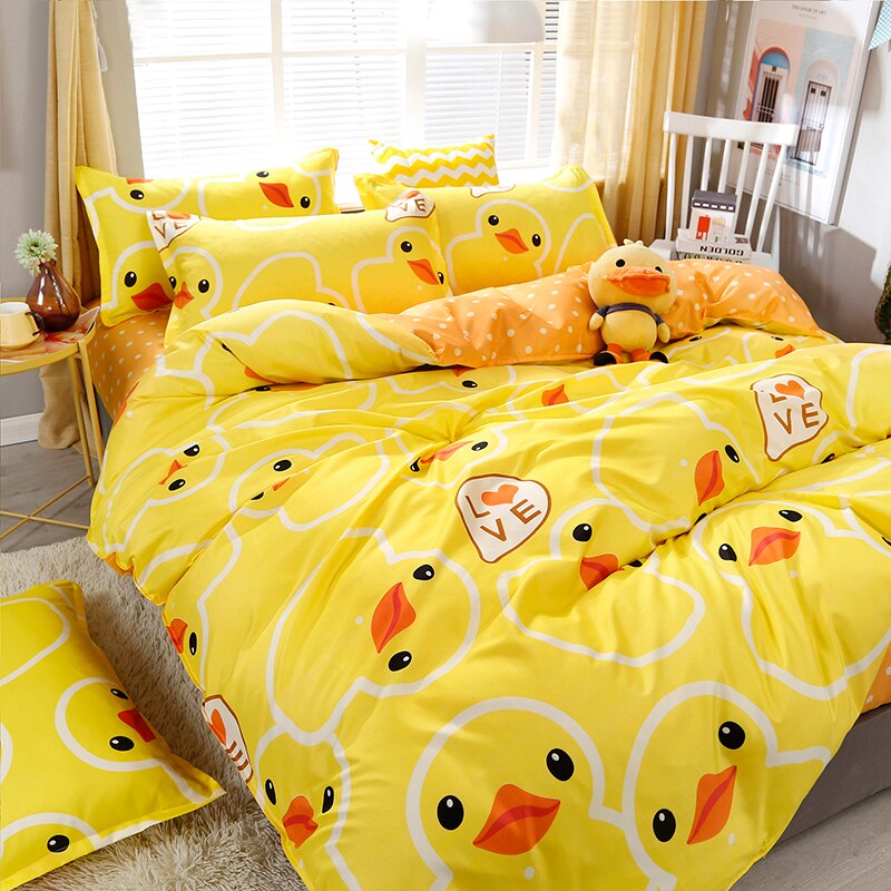 High Quality Yellow Duck Cartoon Style Bedding Set Bed Linings Duvet Cover Bed Sheet Pillowcases Cover Set 4pcs/set 51