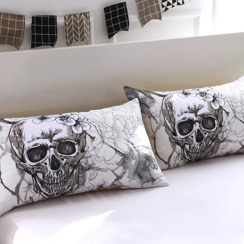 FANAIJIA 3d Flowers skull  Duvet Cover With Pillowcases Sugar Skull Bedding Set Au Queen King Size Flower Soft Bed Covers