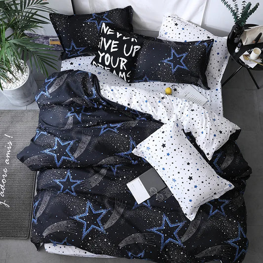 Black Star High Quality Bedding Set duvet Cover bed Flat sheet pillowcase soft Twin Single full queen king