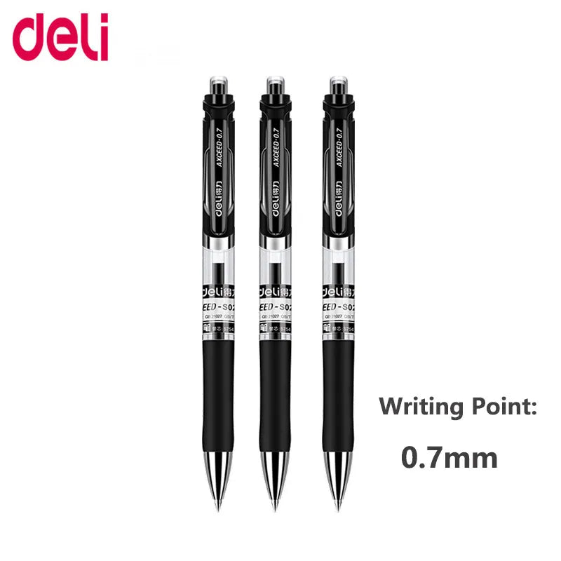 Deli 0.7MM Gel Pen Set Retractable Press Bullet Signature Ballpoint Pens Black For School Office Writing Promotion Pen Stationer