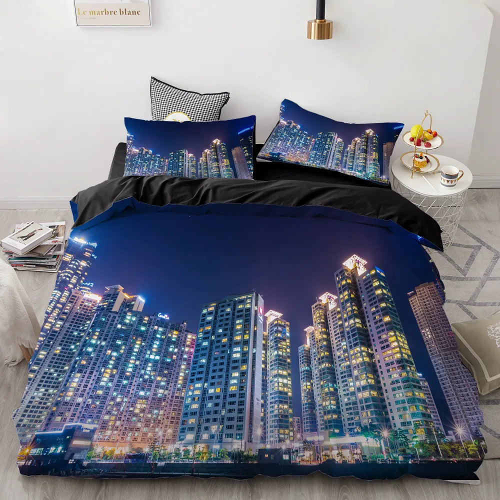 3D HD Digital Printing Custom Bedding Set,Duvet Cover Set Single/Double/Queen/Cal King,City Bedclothes Bed Sets Drop Shipping