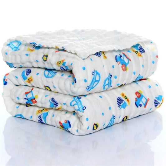 Kids Muslin Cotton Sleeping Blanket Bath Towel 110x110cm Strong Water Absorption 6 Layers Baby Breathable Bedding Muslin Blanket