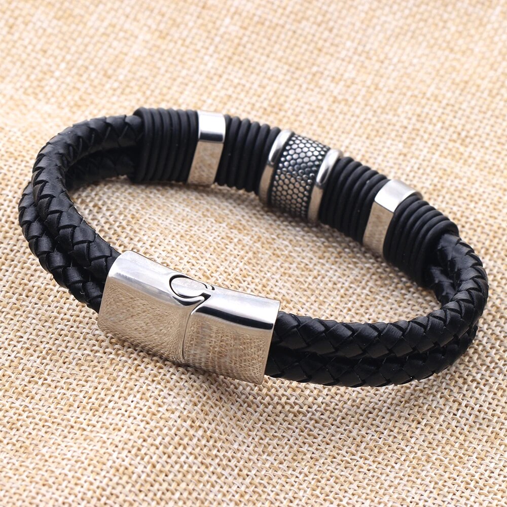 Handmade Genuine Leather Weaved Double Layer Man Bracelets Casual/Sporty Bicycle Motorcycle Delicate Cool Men Jewelry