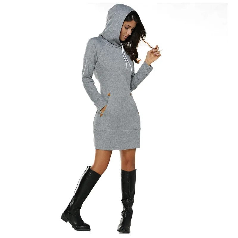 Fashion Autumn Dresses Women Hoodie Dress Pocket Long Sleeve Mini Dress Casual Dress Women Clothing