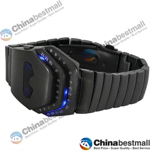 Fashion Men Quartz  Luxury Digital Watches Snakelike Watch Black with Blue Light LED Wristwatches Stainless Steel Watch Iron Man