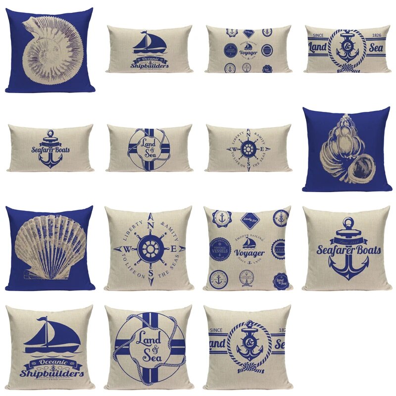 Decorative  Nordic Linen Shell Navy Anchor Bedding cushion cover 45Cmx45Cm Square Howseware car-covers Printing  Pillow Cover