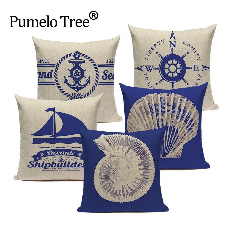 Decorative  Nordic Linen Shell Navy Anchor Bedding cushion cover 45Cmx45Cm Square Howseware car-covers Printing  Pillow Cover