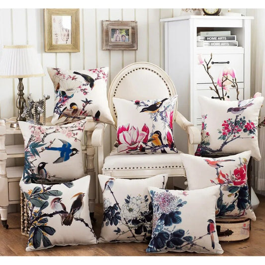 American Country Style Flower Birds Cotton Linen Pillow Covers Decorative bedding pillows cases home decor pillow cover 45*45cm