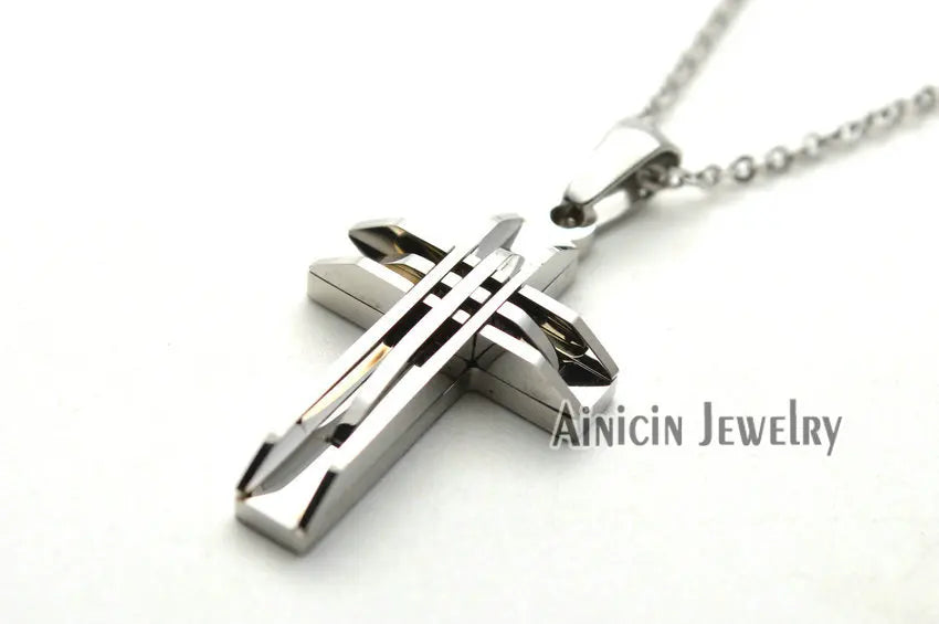 316L Stainless Steel Cross Pendants Jesus Christian Jewelry For Men and Women 50cm Chain Necklace