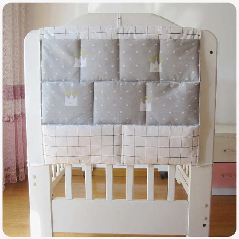 Grey Cotton Baby Bed Hanging Storage Bag Newborn Crib Diaper Organizer Toy Diaper Pocket for Baby Bedding Set Nursery 50*60CM