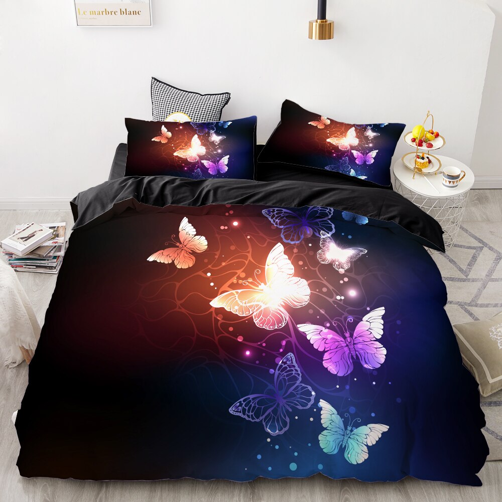 3D HD Digital Printing Custom Bedding Set,Duvet Cover Set Queen Cal King,Wedding Bedclothes butterfly on white Drop Shipping