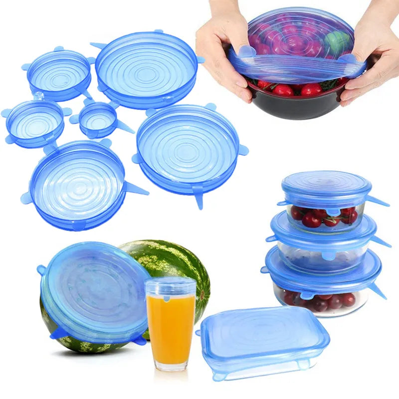 4/6Pcs/lot Silicone Stretch Lids Universal Food Taper Bowl Pot Lid Food Wrap Cover Sealed Silicone Cover for Kitchen Cookware