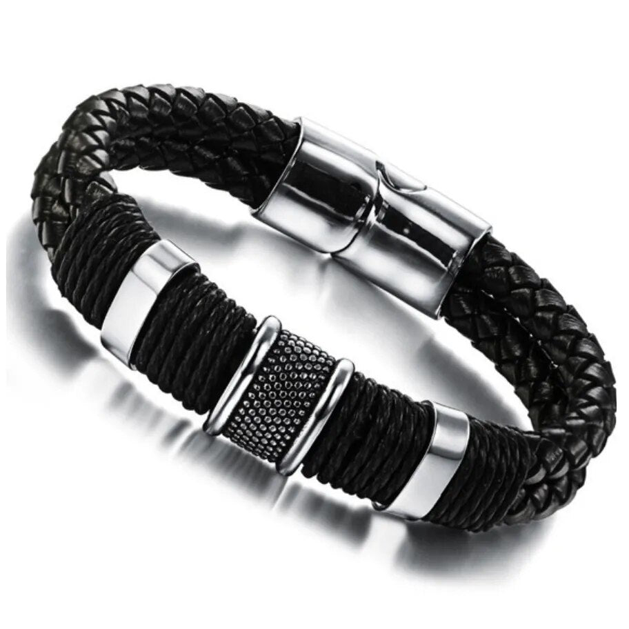 Handmade Genuine Leather Weaved Double Layer Man Bracelets Casual/Sporty Bicycle Motorcycle Delicate Cool Men Jewelry