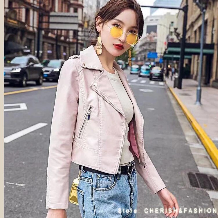 Brand Motorcycle PU Leather Jacket Women Winter And Autumn New Fashion Coat 4 Color Zipper Outerwear jacket New 2021 Coat HOT