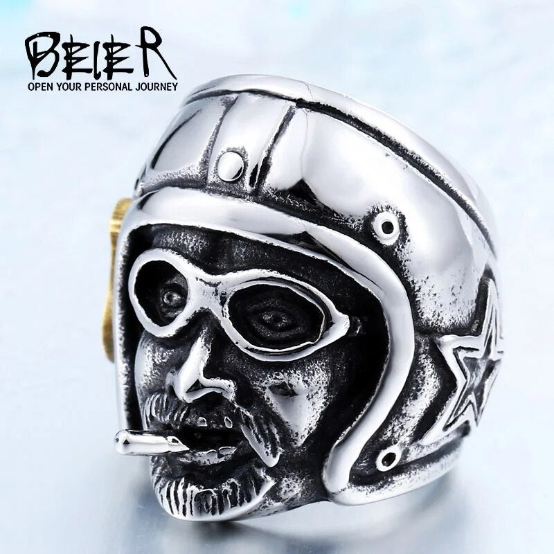 Beier Motorcycle Man With Plated-Gold color Stainless Steel Unique Route 66 MC Club Biker Ring drop shipping BR8-378