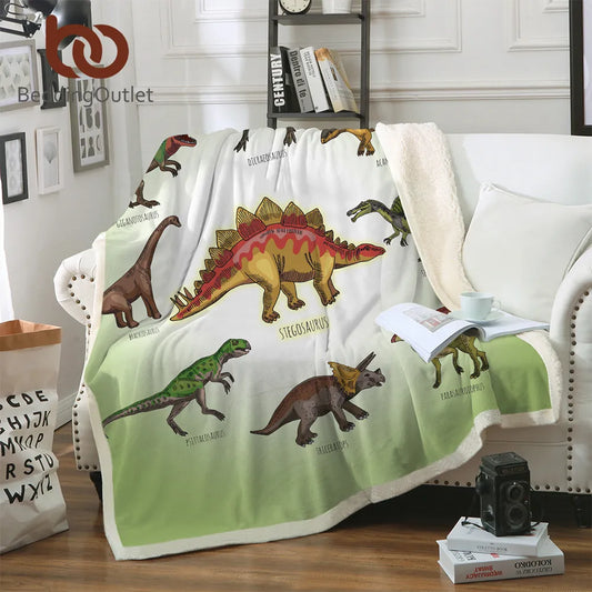 BeddingOutlet Dinosaur Family Blanket for Kids Cartoon Microfiber Jurassic Plush Sherpa Throw Blanket on Bed Sofa Boys Bedding