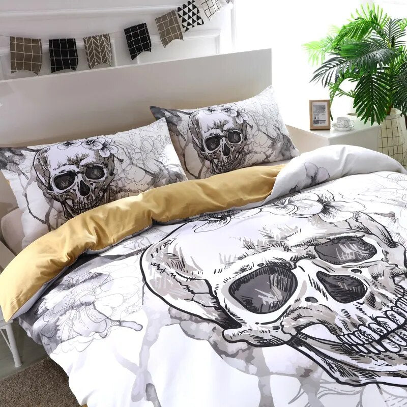 FANAIJIA 3d Flowers skull  Duvet Cover With Pillowcases Sugar Skull Bedding Set Au Queen King Size Flower Soft Bed Covers