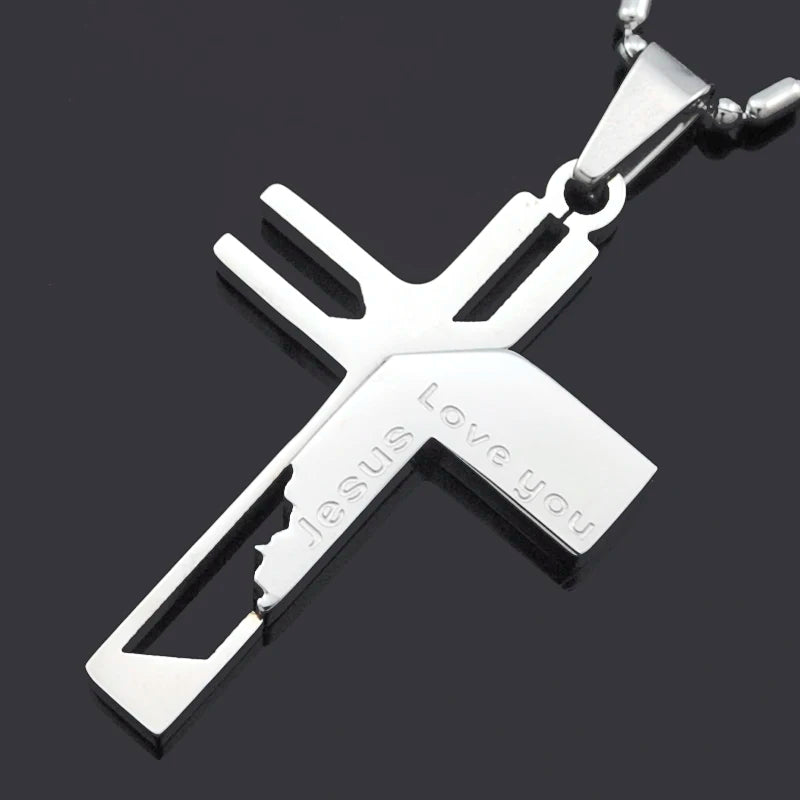 ATGO Christmas Gift Mens Jewelry Love you Jesus Cross Pendants, High Quality Women Stainless Steel Pendant Necklace BP701