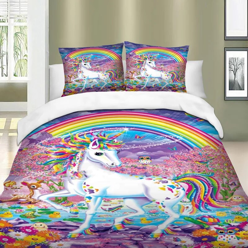 Duvet Cover Rainbow Unicorn 3D Digital Printing Colorful Bedding Set Single Twin Full Queen King Bedclothes