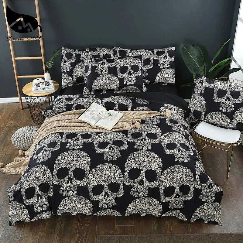 Dream NS Flower Skull Beddings and Bed Sets Black Color Duvet Cover King Size Luxury Sugar Skull Bedding Set Queen Size PN007