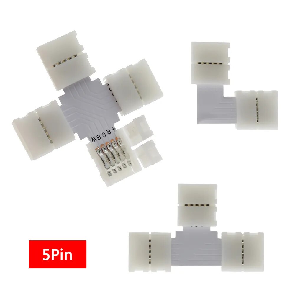 Hot seller LED Strip Connector 2pin 4pin 5pin 10mm L Shape / T Shape / X Shape Free Welding Connector 5pcs/lot.