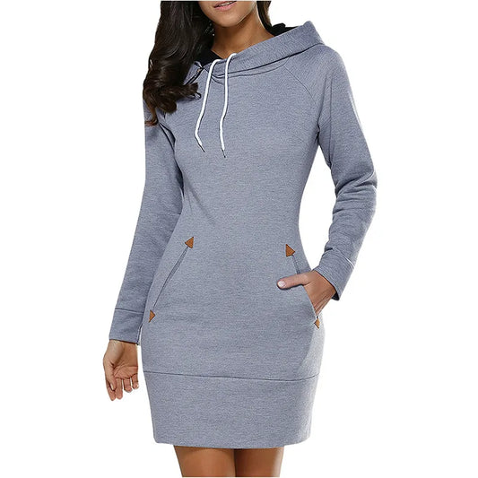 Fashion Autumn Dresses Women Hoodie Dress Pocket Long Sleeve Mini Dress Casual Dress Women Clothing