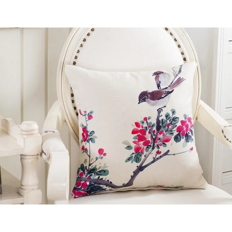 American Country Style Flower Birds Cotton Linen Pillow Covers Decorative bedding pillows cases home decor pillow cover 45*45cm