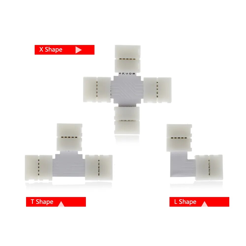 Hot seller LED Strip Connector 2pin 4pin 5pin 10mm L Shape / T Shape / X Shape Free Welding Connector 5pcs/lot.