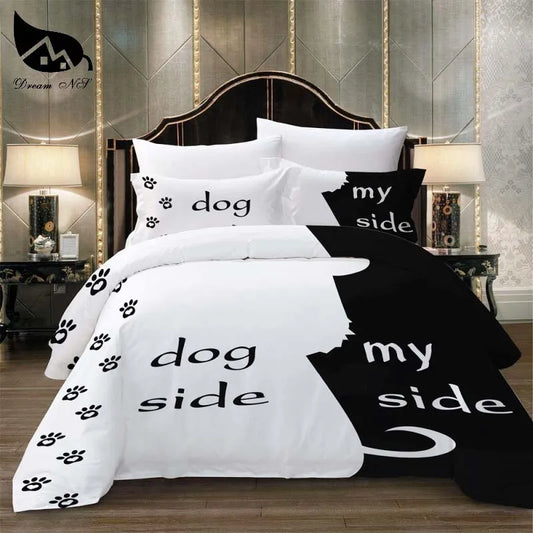 Dream NS Simple Black + White Bedding Set Cat/Dog/He and her Couple Bedclothes Pillowcase Customized Home Textiles Bed Set