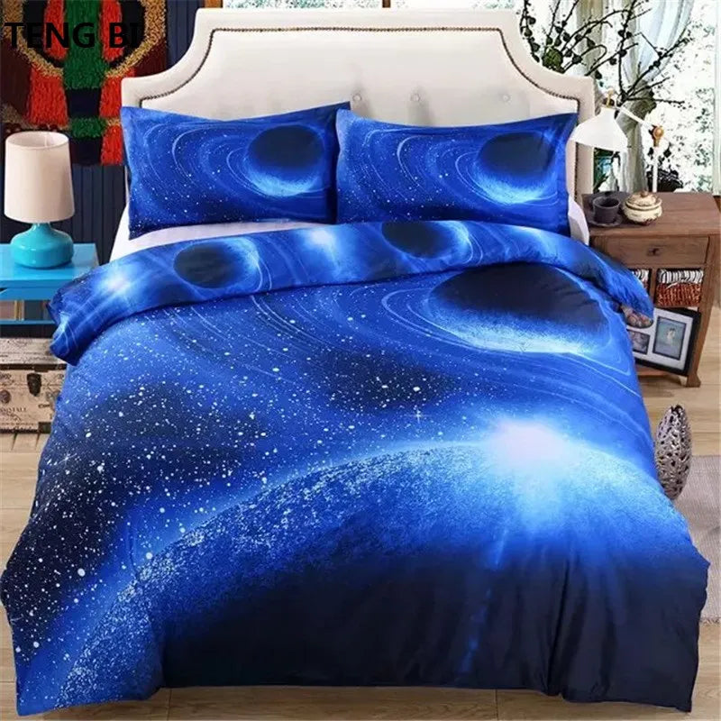 Hipster 3D Galaxy Bedding Set Universe Outer Space Themed Galaxy Print Bedlinen Bed sheet Twin Queen Size Cheap Hot