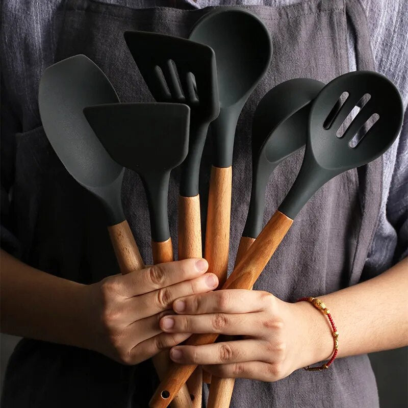 Hot Silicone Spatula Heat-resistant Soup Spoon Non-stick Special Cooking Shovel Kitchen Tools Utensil Cookware Set