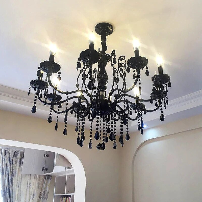 antique black crystal chandelier dining room E14 led indoor light luxury Wrought Iron chandeliers bedroom lamp aisle lighting