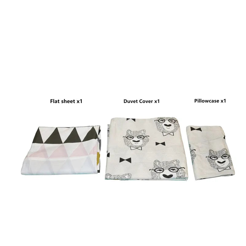 3pcs Muslin White Bear Baby Bedding Set 100% Cotton Crib Lines Set Include Bed Sheet Quilt Cover Pillowcase without Filling