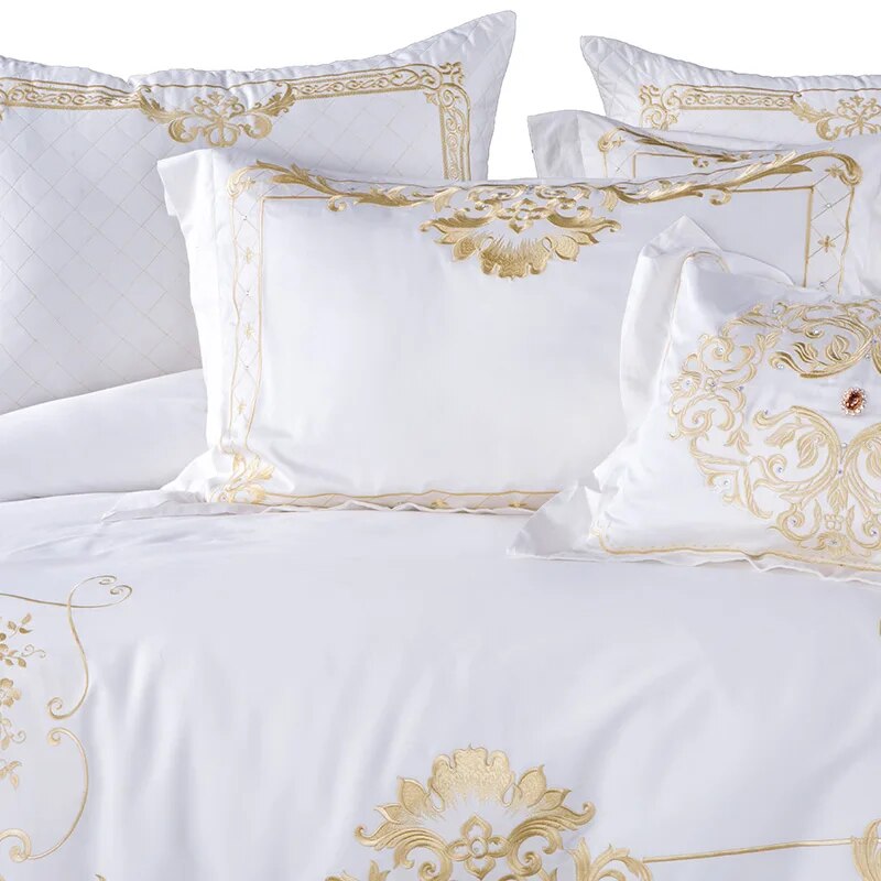 Luxury Egyptian cotton bedding set embroidery duvet cover sets 4/7pcs white bed linen bedclothes Queen /king /super king sze