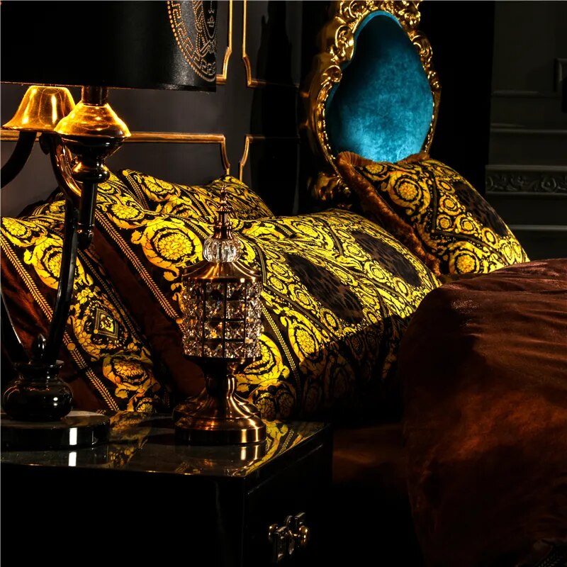 Luxury European Styel Winter Thick Velvet Flannel Palace Bedding set Fleece Fabric Duvet cover Bed Sheet/Linen Pillowcases 4pcs