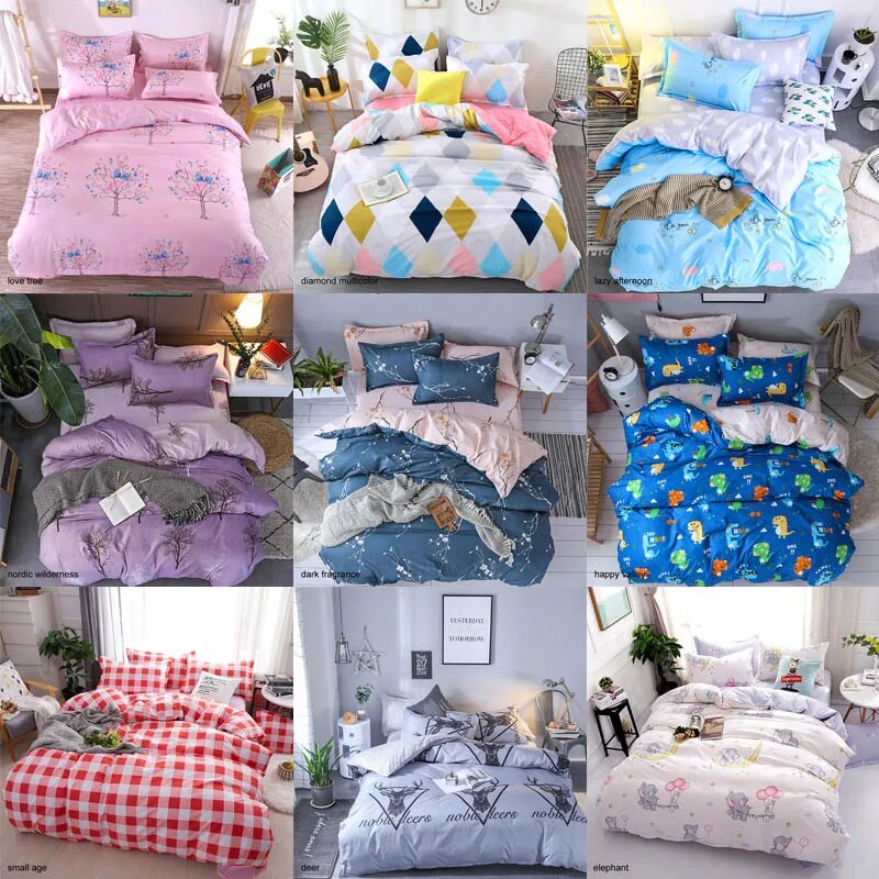 Bedding Sets Geometric Pattern Bed Sheet Children Student Dormitory Bed Linings Cartoon  3/4pcs Pillowcases Cover Set