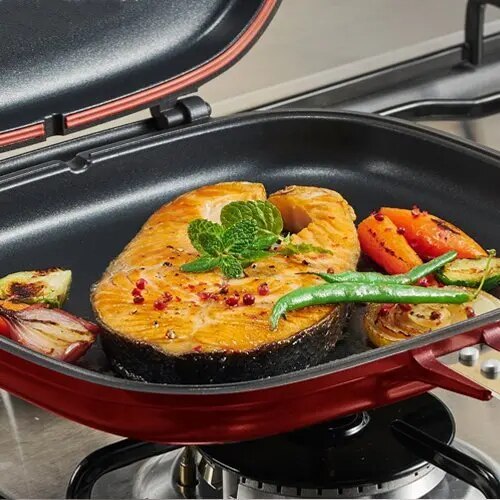 High quality 28cm Size Pan Double Side Grill Fry Pan Cookware Double Face Pan Steak Fry Pan Pancake outdoor Kitchen supplies