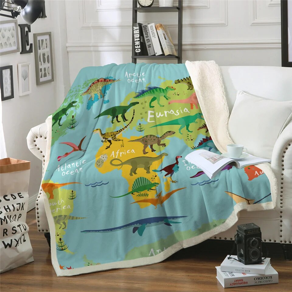 BeddingOutlet Dinosaur Sherpa Throw Blanket Jurassic Printed Bedspread for Kids Stegosaurus Plush Blanket Boys Cartoon Bedding