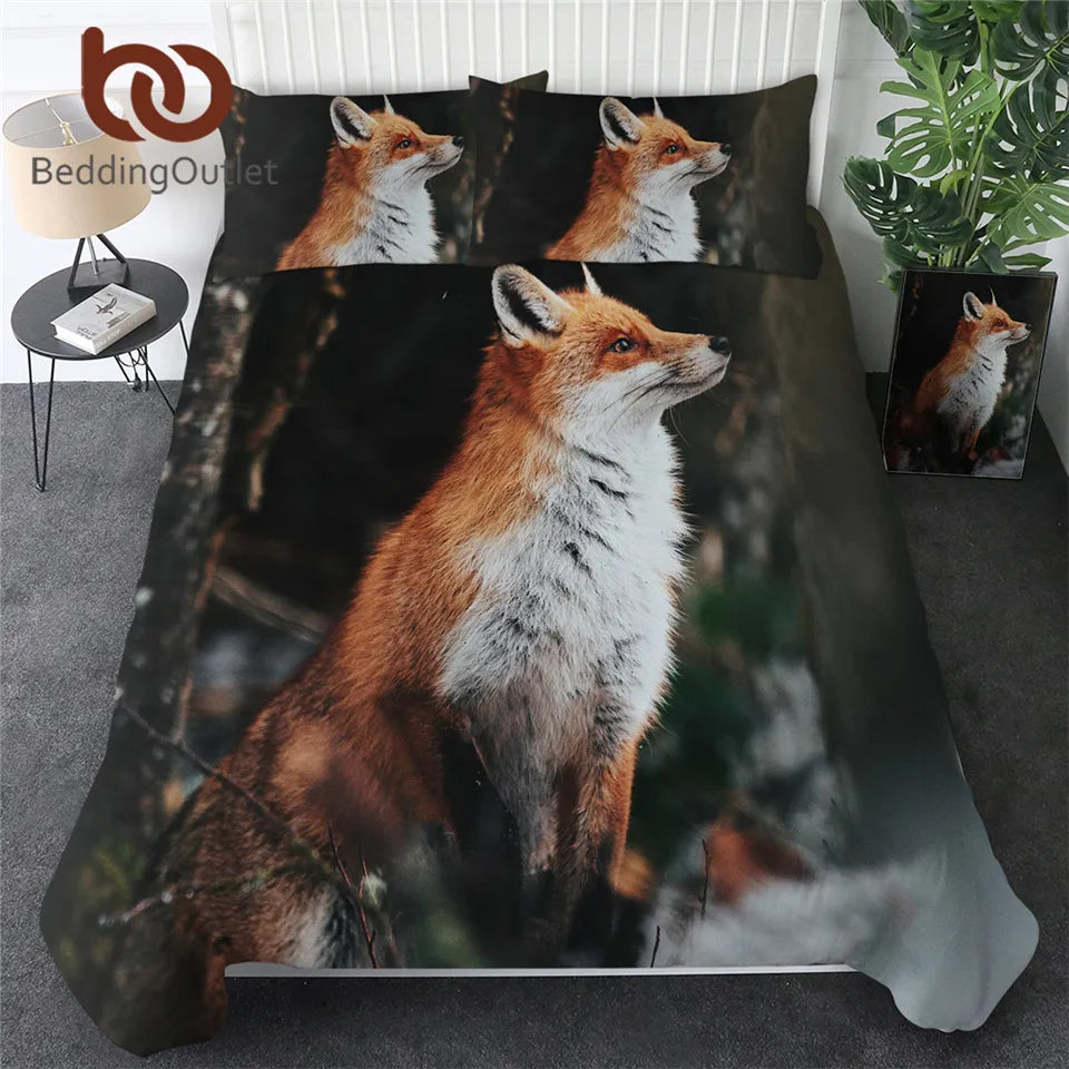 BeddingOutlet Fox Bedding Set 3D Print Duvet Cover Wild Animal Home Textiles 3-Piece Tribal Bedspread Floral Bed Cover Drop Ship