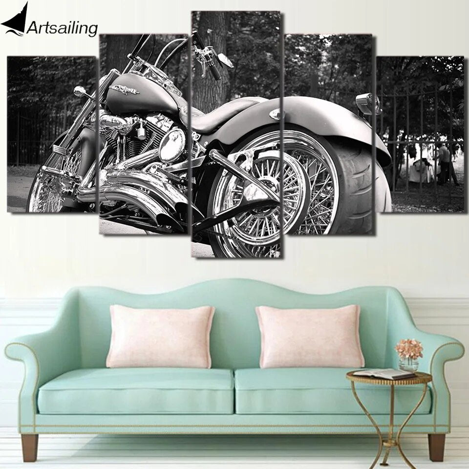 HD Printed 5 piece canvas art Motorcycle bike white balck Painting Canvas Print room decor Free shipping/NY-5808